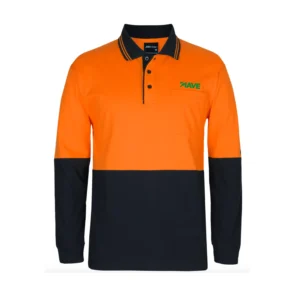 Piave HiVis Long Sleeve Cotton Polo - Orange/Black