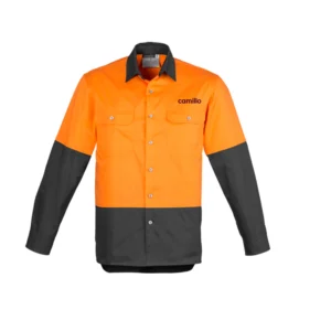 Camillo HiVis Long Sleeve Vented Safety Shirt - Orange/Charcoal