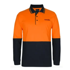 Camillo HiVis Long Sleeve Cotton Polo - Orange/Black
