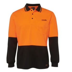 Camillo HiVis Dri Long Sleeve  Polo - Orange/Black