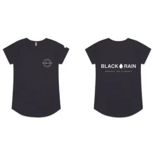 SKU: 0026 Womens Black Rain Drop 2 Curved Mali Tee