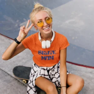 SKATE MUM Tee - Orange with Blue Print