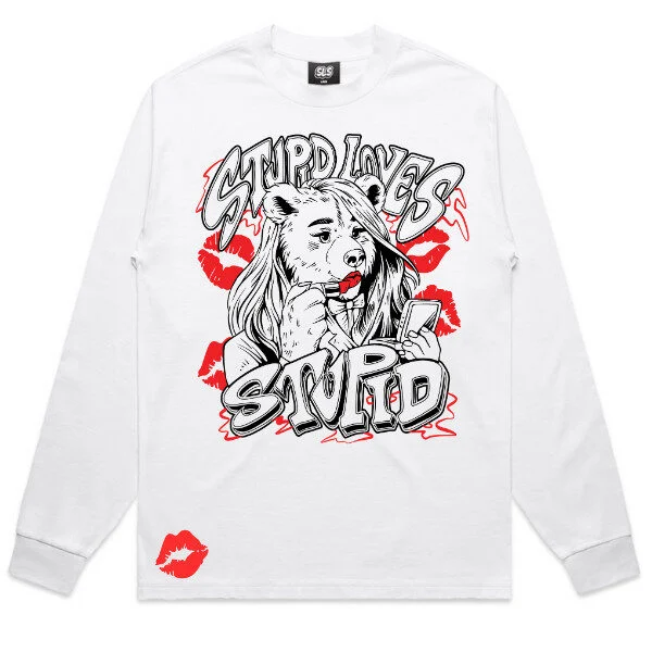 RWB Red Flags & Lip Gloss Up Front Heavy L/S Tee